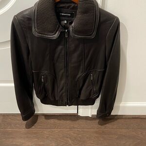 Jones New York Dark Brown Jacket with Ribbed Collar